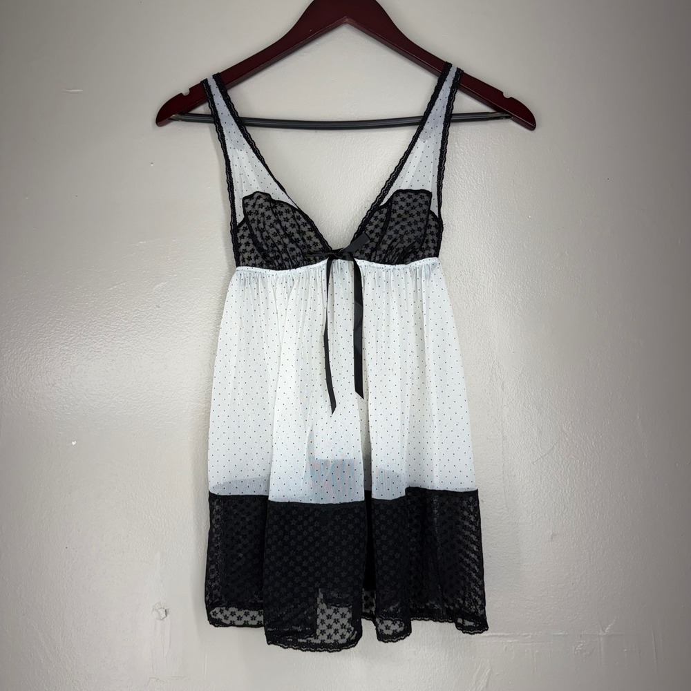 Victorias Secret Sexy Little Things Babydoll Chemise Black White Swiss Dot S
